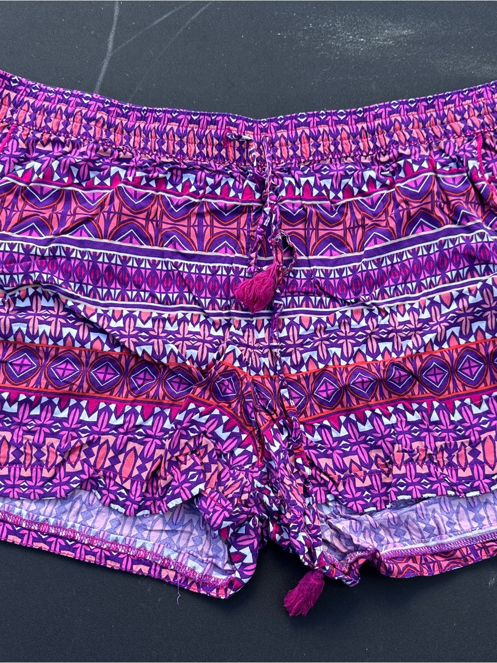 Women's Pink/Purple Patterned Elastic Waist Shorts